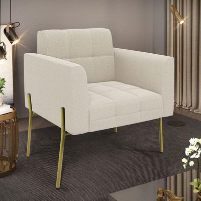 Poltrona Sala De Estar Pé De Ferro Dourado Elisa Bouclê D03 - D'rossi Cor Off White
