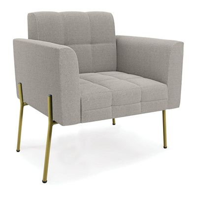 Poltrona Sala Estar Pé Ferro Dourado Kit 2 Elisa Bouclê Cinza D03 - D'rossi