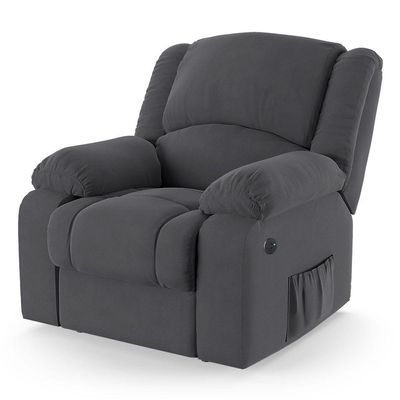 Poltrona Do Papai Reclinável Melim Controle Power Elétrico Usb Veludo Cinza Fh1 - D'rossi