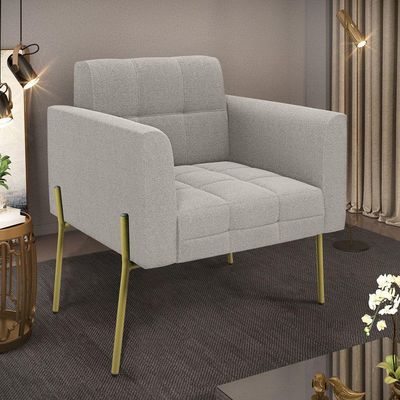Poltrona Sala De Estar Pé De Ferro Dourado Elisa Bouclê Cinza D03 - D'rossi