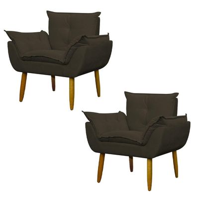 Kit 2 Poltronas Decorativa Sala E Quarto Opala Suede Herrero Cor:marrom