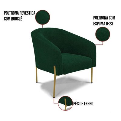 Poltrona Decorativa Pé De Ferro Dourado Stella Bouclê D03 - D'rossi Cor Verde