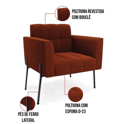 Poltrona Sala De Estar Pé De Ferro Pto Kit 2 Elisa Bouclê Terra D03 - D'rossi