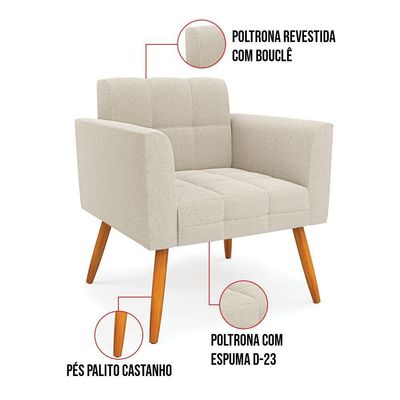 Poltrona Sala De Estar Pé Palito Castanho Elisa Bouclê D03 - D'rossi Cor Rose