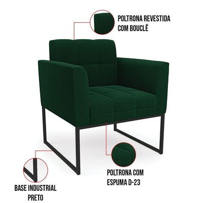 Poltrona Decorativa Industrial Preto Kit 2 Elisa Bouclê Verde D03 - D'rossi