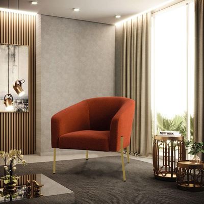 Poltrona Decorativa Pé Ferro Dourado Kit 2 Stella Bouclê Terra D03 - D'rossi