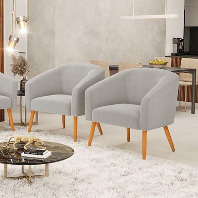 Poltrona Para Sala Pé Palito Castanho Kit 2 Stella Bouclê Cinza D03 - D'rossi