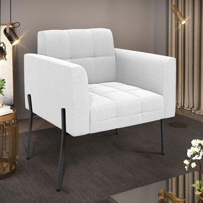 Poltrona Sala De Estar Pé De Ferro Preto Elisa Bouclê Off White D03 - D'rossi
