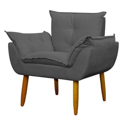 Poltrona Decorativa Para Sala E Quarto Opala Suede Herrero Cor:cinza