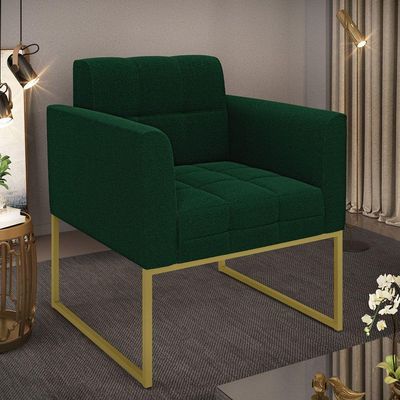 Poltrona Sala De Estar Industrial Dourado Elisa Bouclê D03 - D'rossi Cor Verde