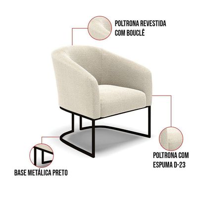 Poltrona Para Sala Industrial Preto Kit 2 Stella Bouclê D03 - D'rossi Cor Rose