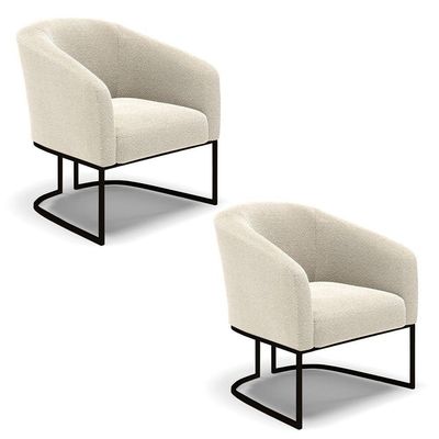 Poltrona Para Sala Industrial Preto Kit 2 Stella Bouclê D03 - D'rossi Cor Rose