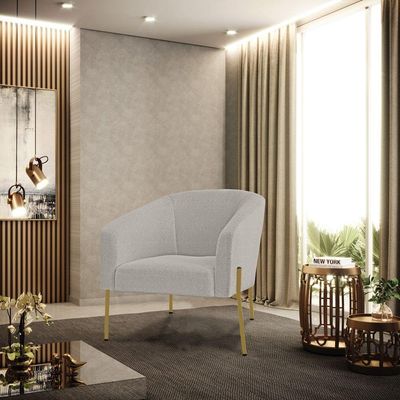 Poltrona Decorativa Pé Ferro Dourado Kit 2 Stella Bouclê Cinza D03 - D'rossi