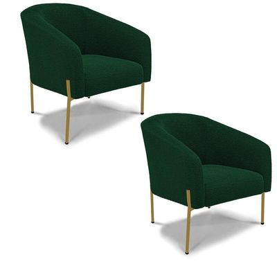 Poltrona Decorativa Pé Ferro Dourado Kit 2 Stella Bouclê Verde D03 - D'rossi