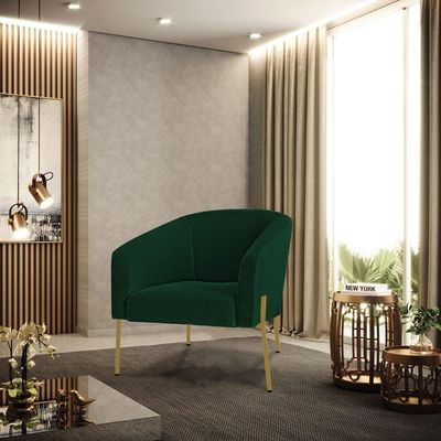 Poltrona Decorativa Pé Ferro Dourado Kit 2 Stella Bouclê Verde D03 - D'rossi