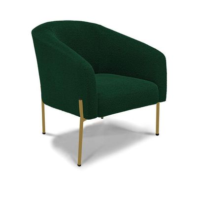Poltrona Decorativa Pé Ferro Dourado Kit 2 Stella Bouclê Verde D03 - D'rossi