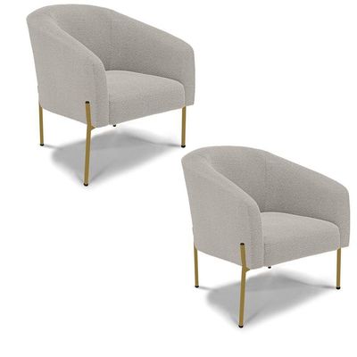 Poltrona Decorativa Pé Ferro Dourado Kit 2 Stella Bouclê Cinza D03 - D'rossi