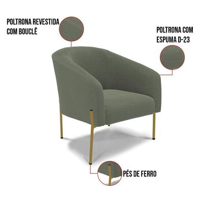 Poltrona Decorativa Pé Ferro Dourado Kit 2 Stella Bouclê D03 - D'rossi Cor Menta