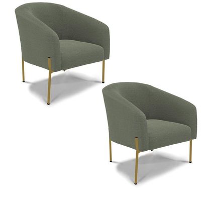 Poltrona Decorativa Pé Ferro Dourado Kit 2 Stella Bouclê D03 - D'rossi Cor Menta