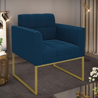 Poltrona Sala De Estar Industrial Dourado Elisa Bouclê D03 - D'rossi Cor Azul