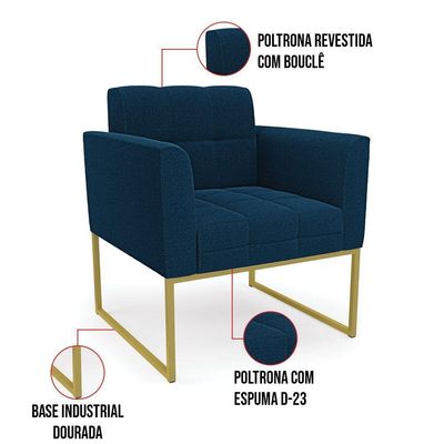 Poltrona Sala De Estar Industrial Dourado Elisa Bouclê D03 - D'rossi Cor Azul