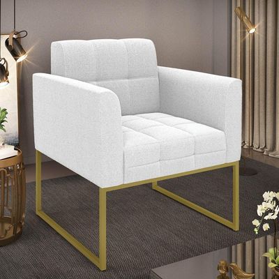 Poltrona Sala De Estar Industrial Dourado Elisa Bouclê D03 - D'rossi Cor Off White