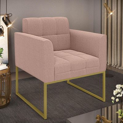 Poltrona Decorativa Industrial Dourado Kit 2 Elisa Bouclê Rosê D03 - D'rossi