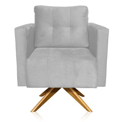 Poltrona Giratória Livia Suede Cinza Base De Madeira Ma30 - D'rossi