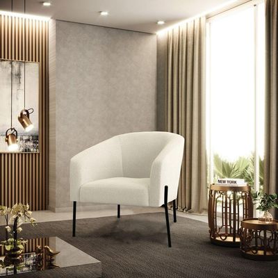 Poltrona Decorativa Pé De Ferro Preto Kit 2 Stella Bouclê D03 - D'rossi Cor Bege