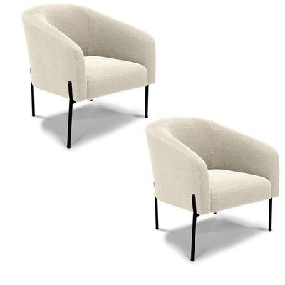 Poltrona Decorativa Pé De Ferro Preto Kit 2 Stella Bouclê D03 - D'rossi Cor Bege