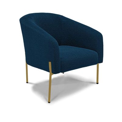 Poltrona Decorativa Pé Ferro Dourado Kit 2 Stella Bouclê D03 - D'rossi Cor Azul