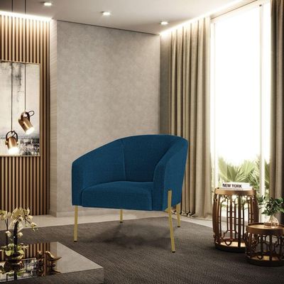 Poltrona Decorativa Pé Ferro Dourado Kit 2 Stella Bouclê D03 - D'rossi Cor Azul