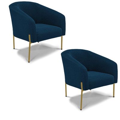 Poltrona Decorativa Pé Ferro Dourado Kit 2 Stella Bouclê D03 - D'rossi Cor Azul