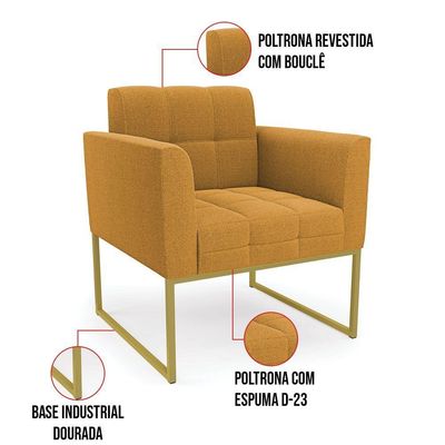Poltrona Decorativa Industrial Dourado Kit 2 Elisa Bouclê Mostarda D03 - D'rossi