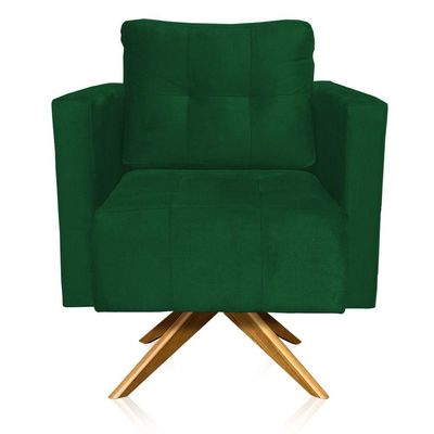 Poltrona Giratória Livia Suede Verde Base De Madeira Ma30 - D'rossi