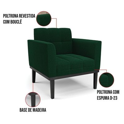 Poltrona Para Sala Base Madeira Fixa Preto Elisa Bouclê Verde D03 - D'rossi