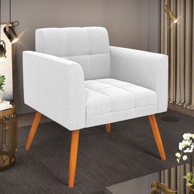 Poltrona Sala De Estar Pé Palito Castanho Elisa Bouclê Off White D03 - D'rossi