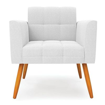 Poltrona Sala De Estar Pé Palito Castanho Elisa Bouclê Off White D03 - D'rossi