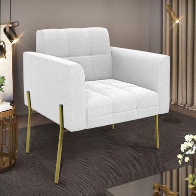 Poltrona Sala De Estar Pé De Ferro Dourado Elisa Bouclê Off White D03 - D'rossi