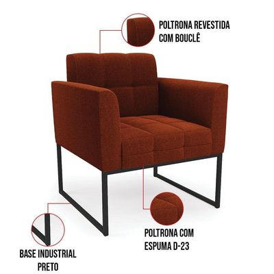 Poltrona Sala De Estar Industrial Preto Elisa Bouclê D03 - D'rossi Cor Terra