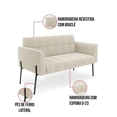 Namoradeira E 2 Poltronas Pé De Ferro Pto Elisa Bouclê Bege D03 - D'rossi