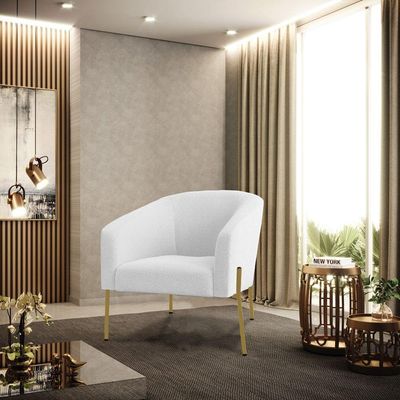Poltrona Decorativa Pé Ferro Dourado Kit 2 Stella Bouclê D03 - D'rossi Cor Off White
