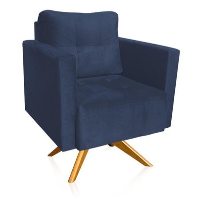 Kit 2 Poltronas Giratória Livia Suede Base De Madeira Ma30 Cor Azul Marinho