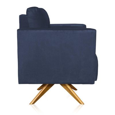 Kit 2 Poltronas Giratória Livia Suede Base De Madeira Ma30 Cor Azul Marinho