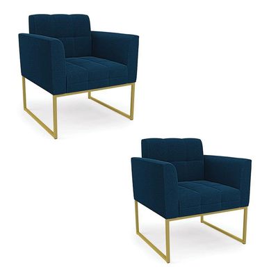 Poltrona Decorativa Industrial Dourado Kit 2 Elisa Bouclê D03 - D'rossi Cor Azul