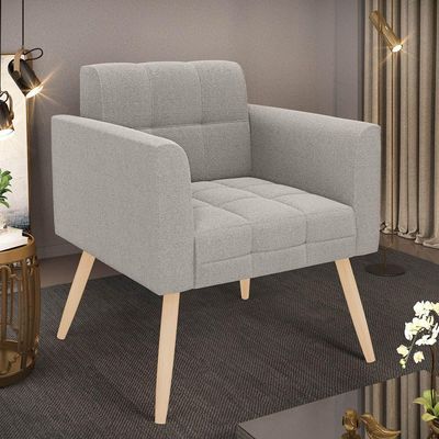 Poltrona Sala De Estar Pé Palito Natural Elisa Bouclê D03 - D'rossi Cor Cinza
