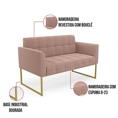 Namoradeira E Poltrona Industrial Dourado Elisa Bouclê Rosê D03 - D'rossi