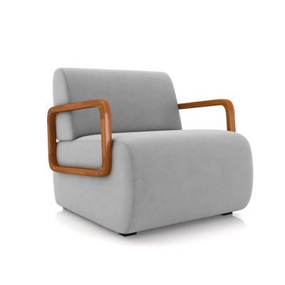 Poltrona Sala De Estar Braço De Madeira Kit 2 Hellen Veludo Cinza K01 - D'rossi