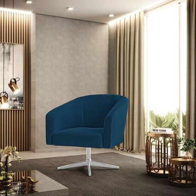 Poltrona Decorativa Base Giratória Cromada Stella Bouclê Azul D03 - D'rossi