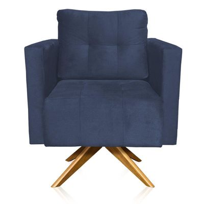 Poltrona Giratória Livia Suede Base De Madeira Ma30 Cor Azul Marinho